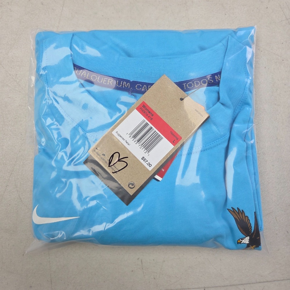 Sz Large WMNS NIKE USA Essentials Long Sleeve Top Baltic Blue FN0974 416 - New - Picture 5 of 6